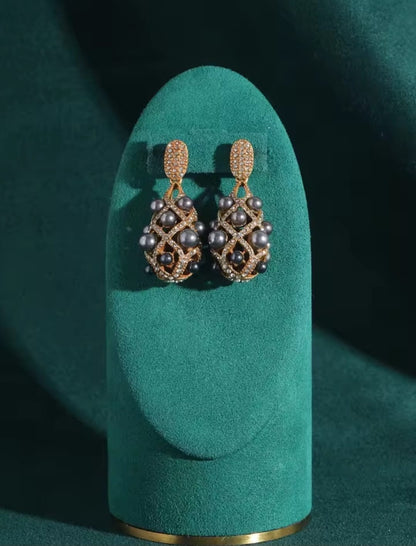 Agelise™ Vintage Grey Cross Freshwater Pearl Earrings