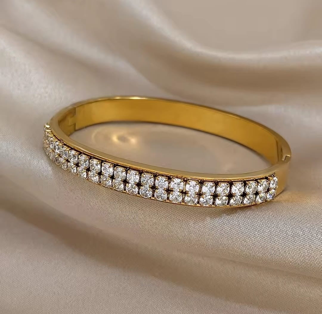 Rafaela™ Double-Row Square Zircon Stainless Steel Bangle