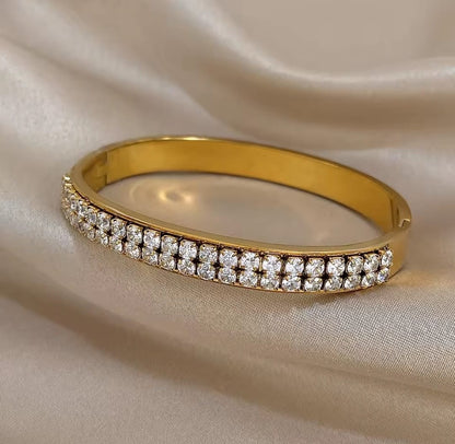 Rafaela™ Double-Row Square Zircon Stainless Steel Bangle