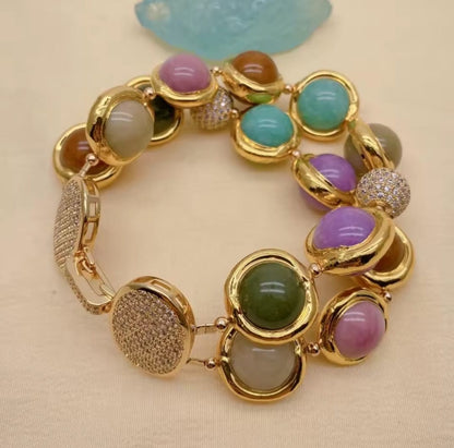 Lavrentia™ Double-Strand Multicolor Jade & CZ Pearl Bracelet