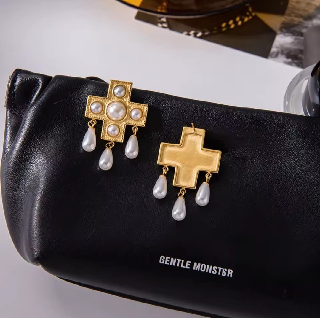 Georgia™ 18K Gold Pearl Cross Earrings