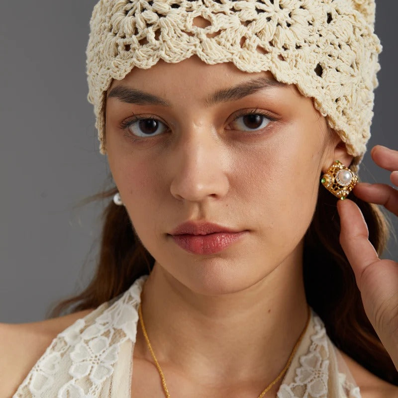 Crivante™ Vintage Green Enamel Pearl Square Earrings