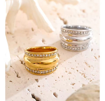 Falinda™ Wide Zirconia PVD-Plated Stainless Steel Ring