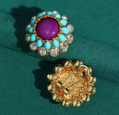 Dilenia™ Vintage Purple Agate Floral Crystal Stud Earrings