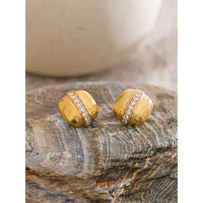 Clavant™ Square Striped Zirconia Gold Stud Earrings