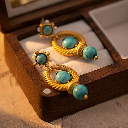 Avynne™ Vintage Green Stone Drop Earrings