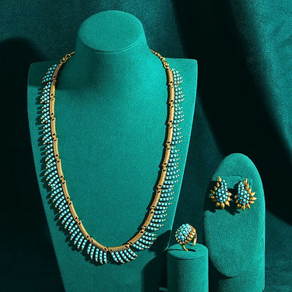 Avelora™ Vintage Blue Stone & Gold Leaf Necklace