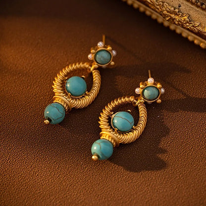 Avynne™ Vintage Green Stone Drop Earrings