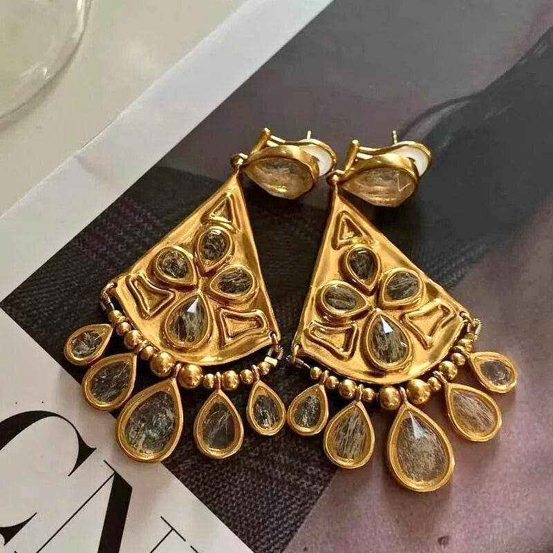 Briselle™ Vintage Crystal Fan Statement Earrings