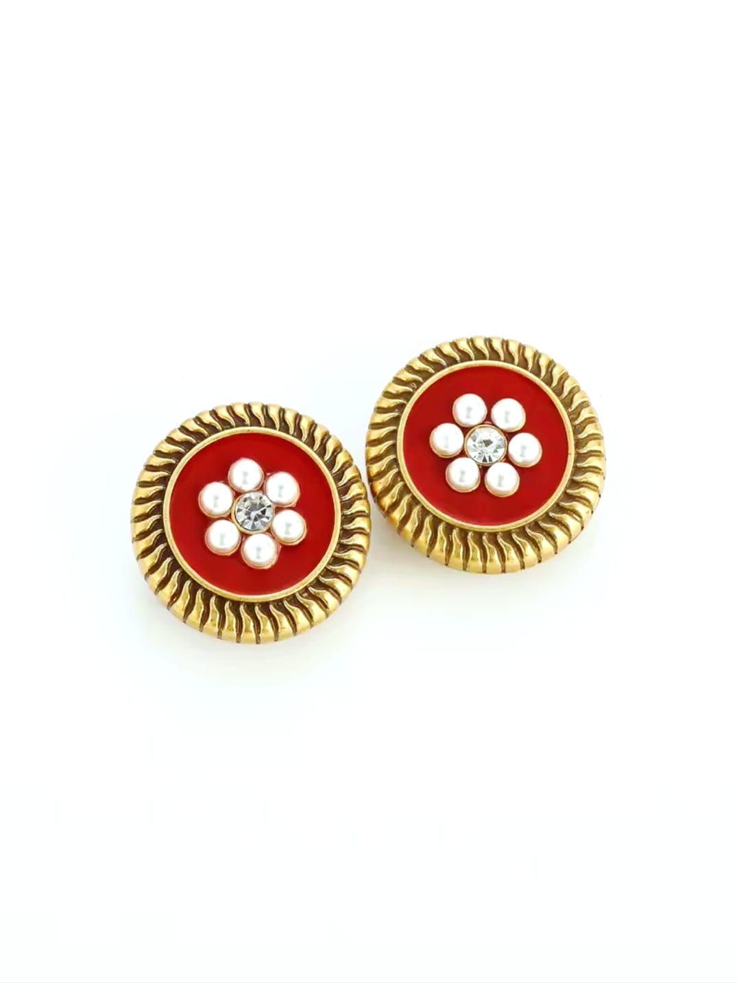 Aelia™ Vintage Red Pearl Floral Zircon Stud Earrings