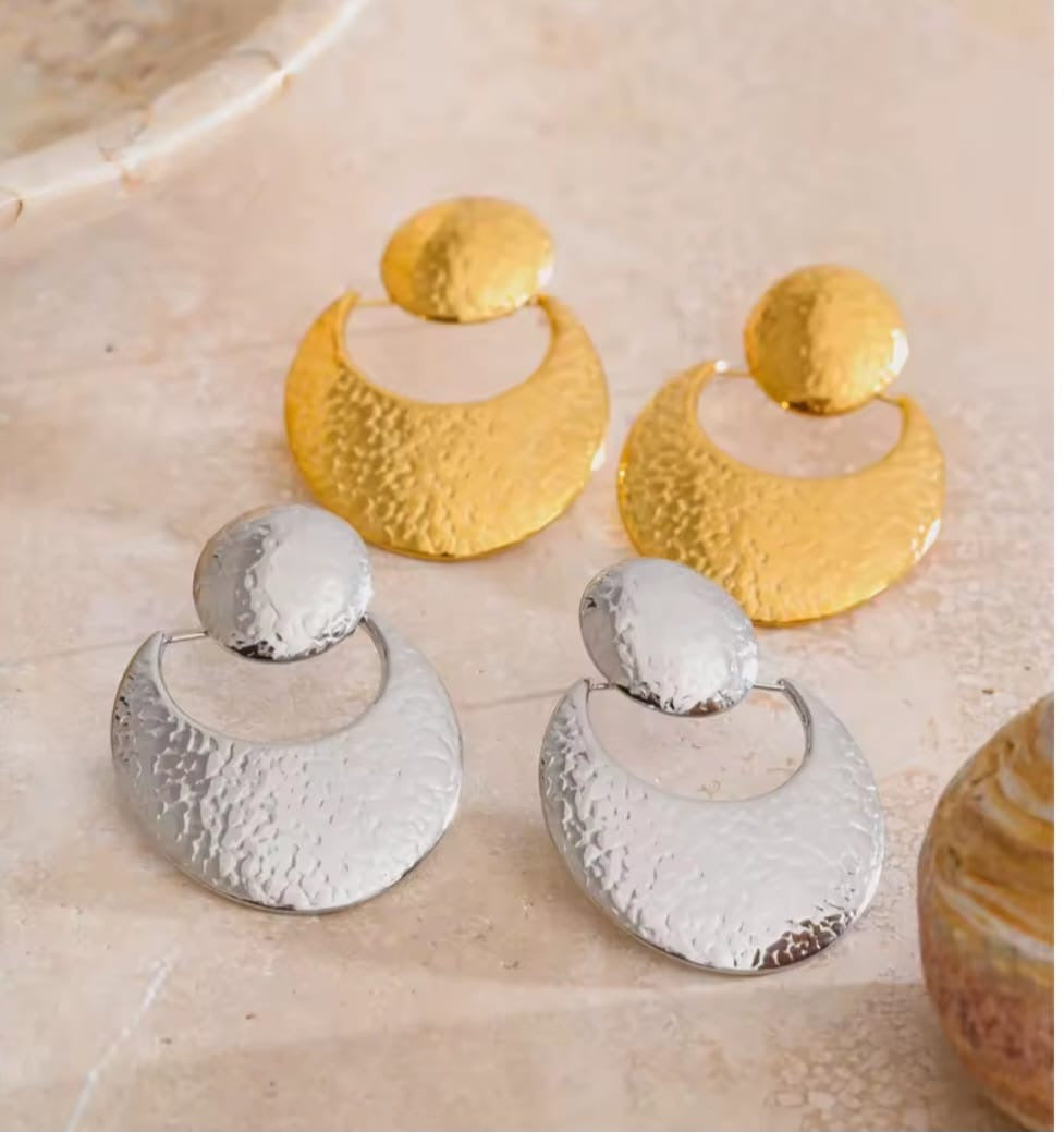 Aurevia™ Hammered Geometric Stainless Steel Statement Earrings