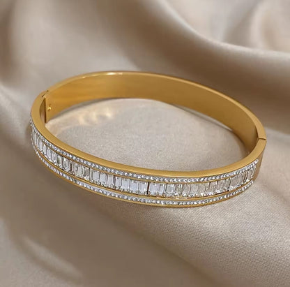 Agnes™ Multi-Layer Micro Zircon Gold Cuff Bangle