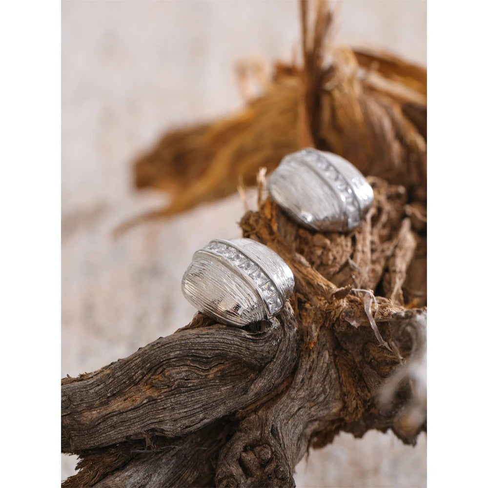 Clavant™ Square Striped Zirconia Gold Stud Earrings