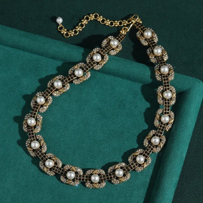 Balvent™ Vintage Pearl & Black Crystal Choker Necklace
