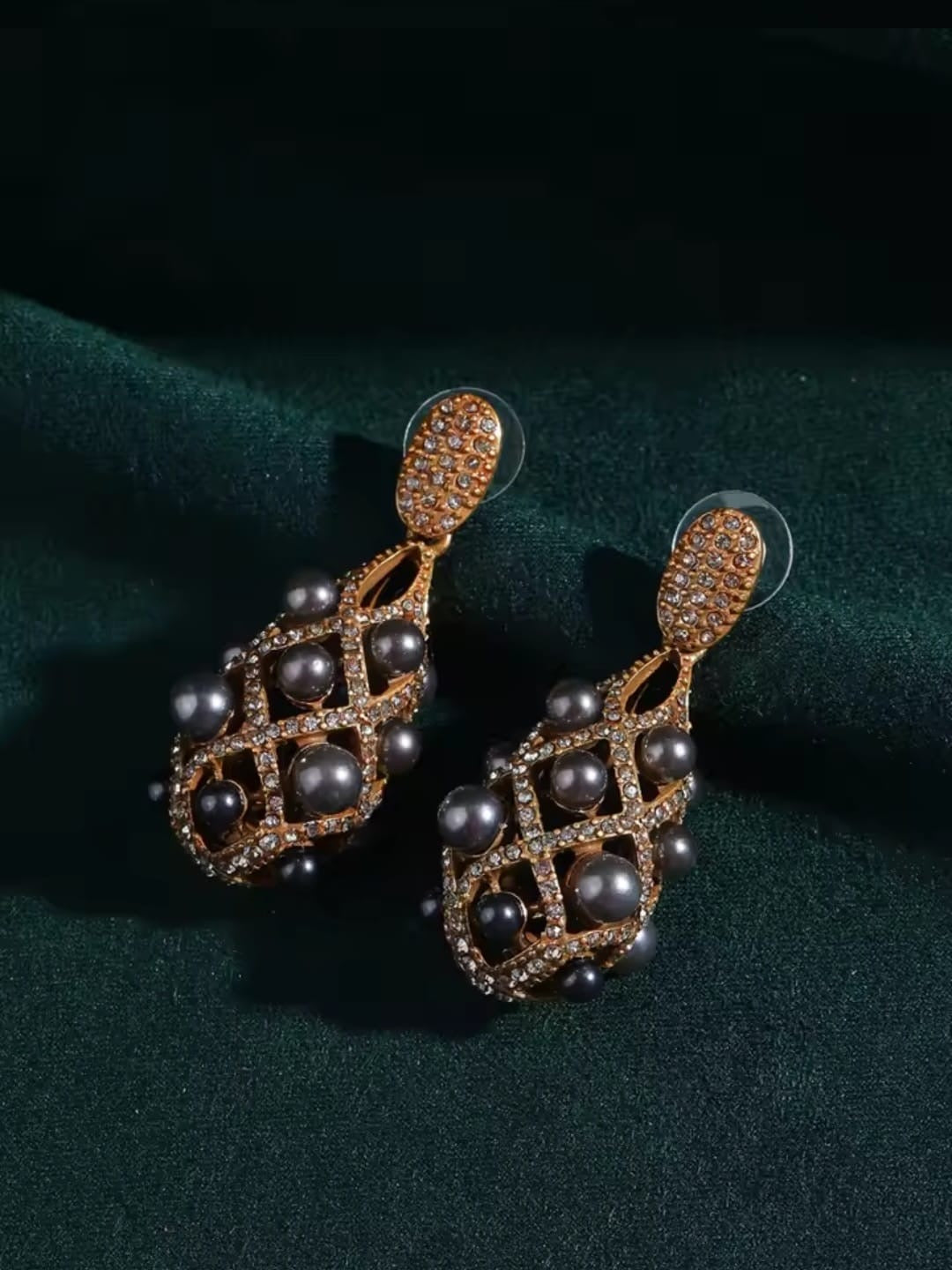 Agelise™ Vintage Grey Cross Freshwater Pearl Earrings