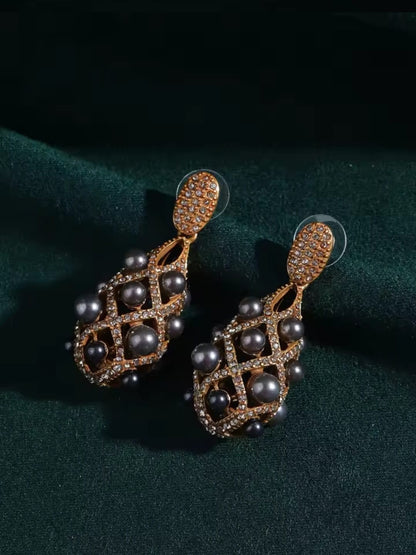 Agelise™ Vintage Grey Cross Freshwater Pearl Earrings