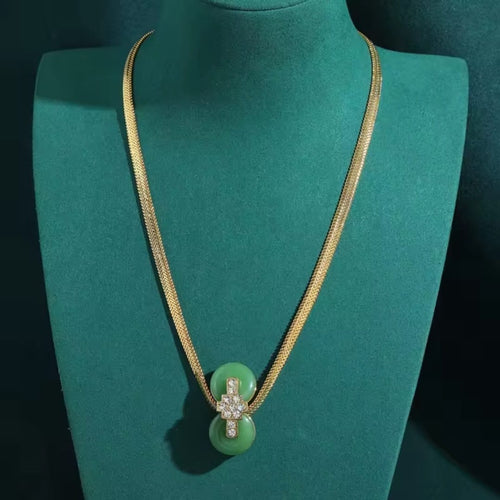 Rodaria™ Vintage Emerald Jade Long Pendant Necklace