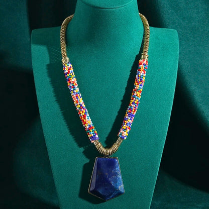 Celestara™ Lapis Lazuli & Beaded Pendant Necklace
