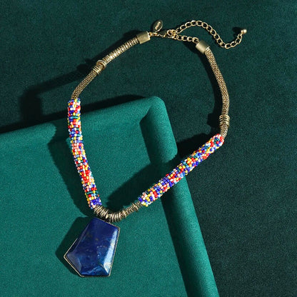 Celestara™ Lapis Lazuli & Beaded Pendant Necklace