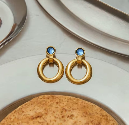 Valeria™ Blue Zirconia Hollow Round Stainless Steel Stud Earrings