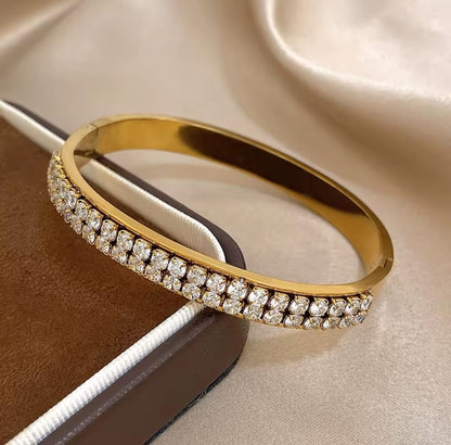 Rafaela™ Double-Row Square Zircon Stainless Steel Bangle