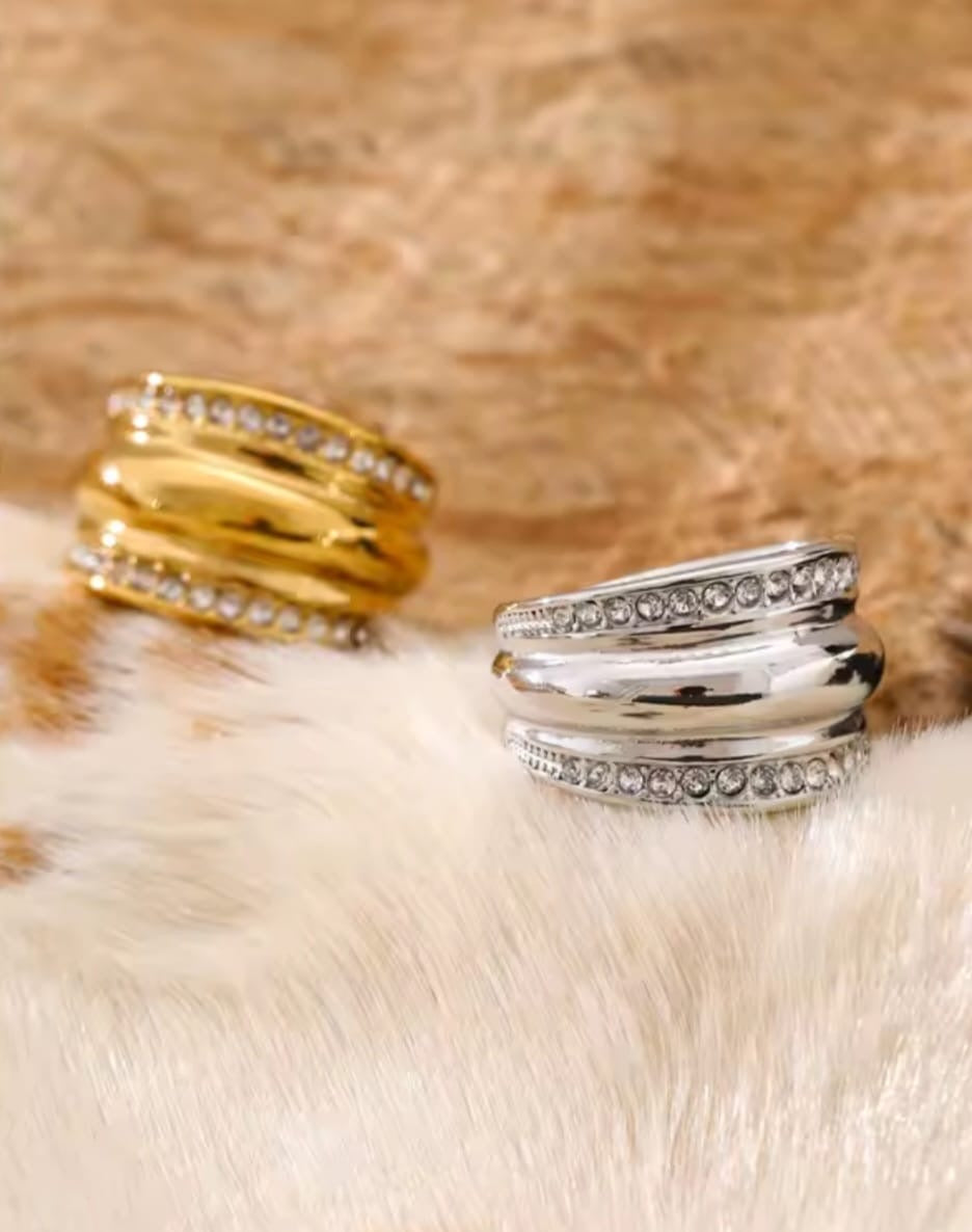 Falinda™ Wide Zirconia PVD-Plated Stainless Steel Ring