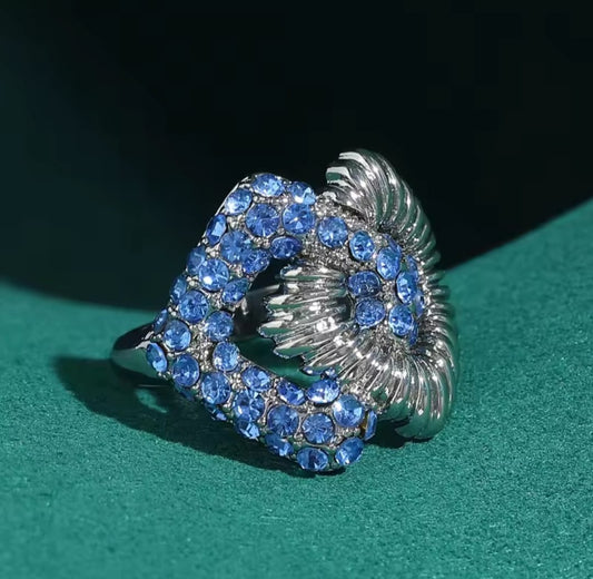Kleopatra™ Vintage Blue Square Cross Rhinestone Ring
