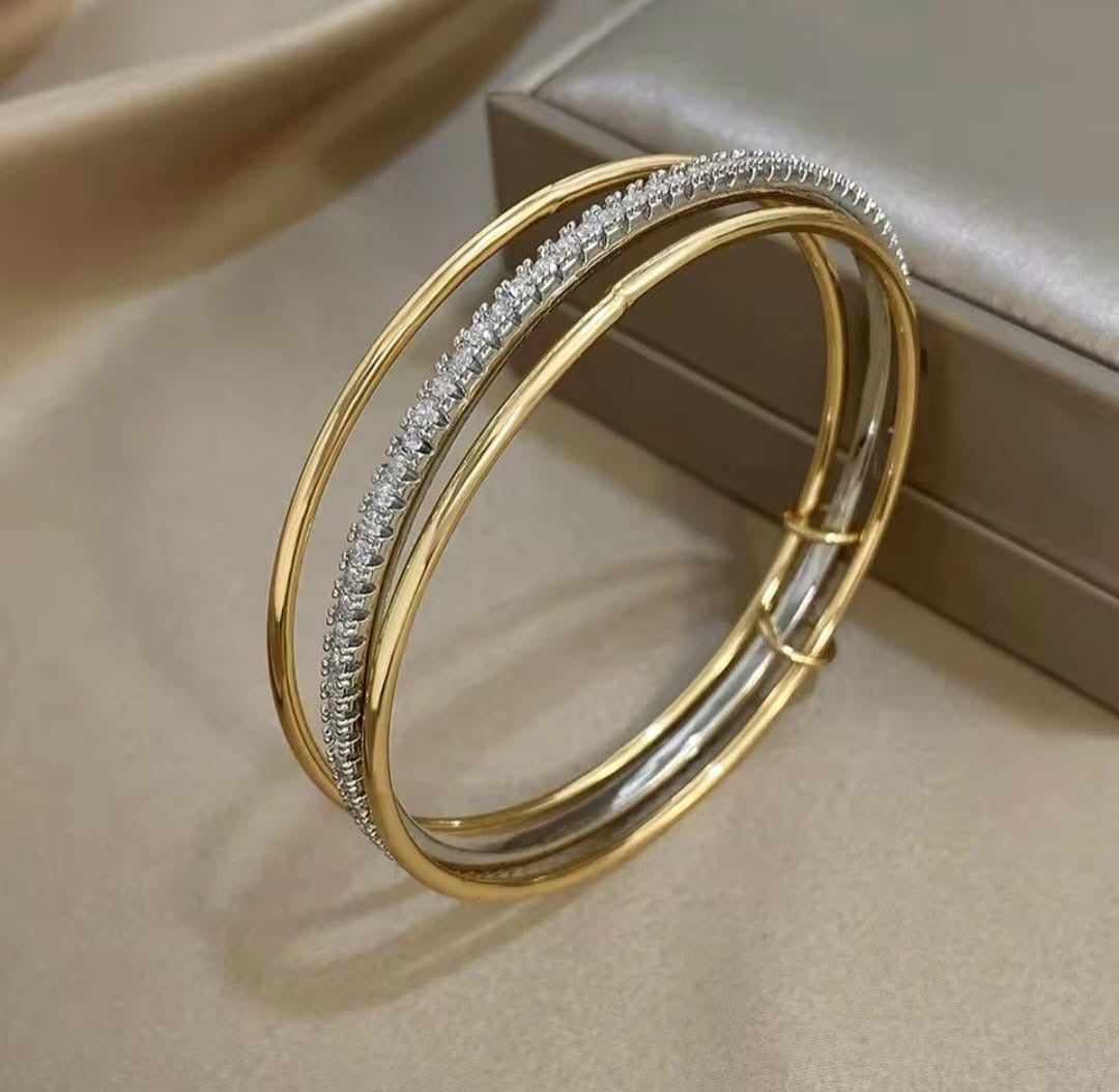 Valentina™ Three-Piece Two-Tone Rhinestone Stackable Bangles