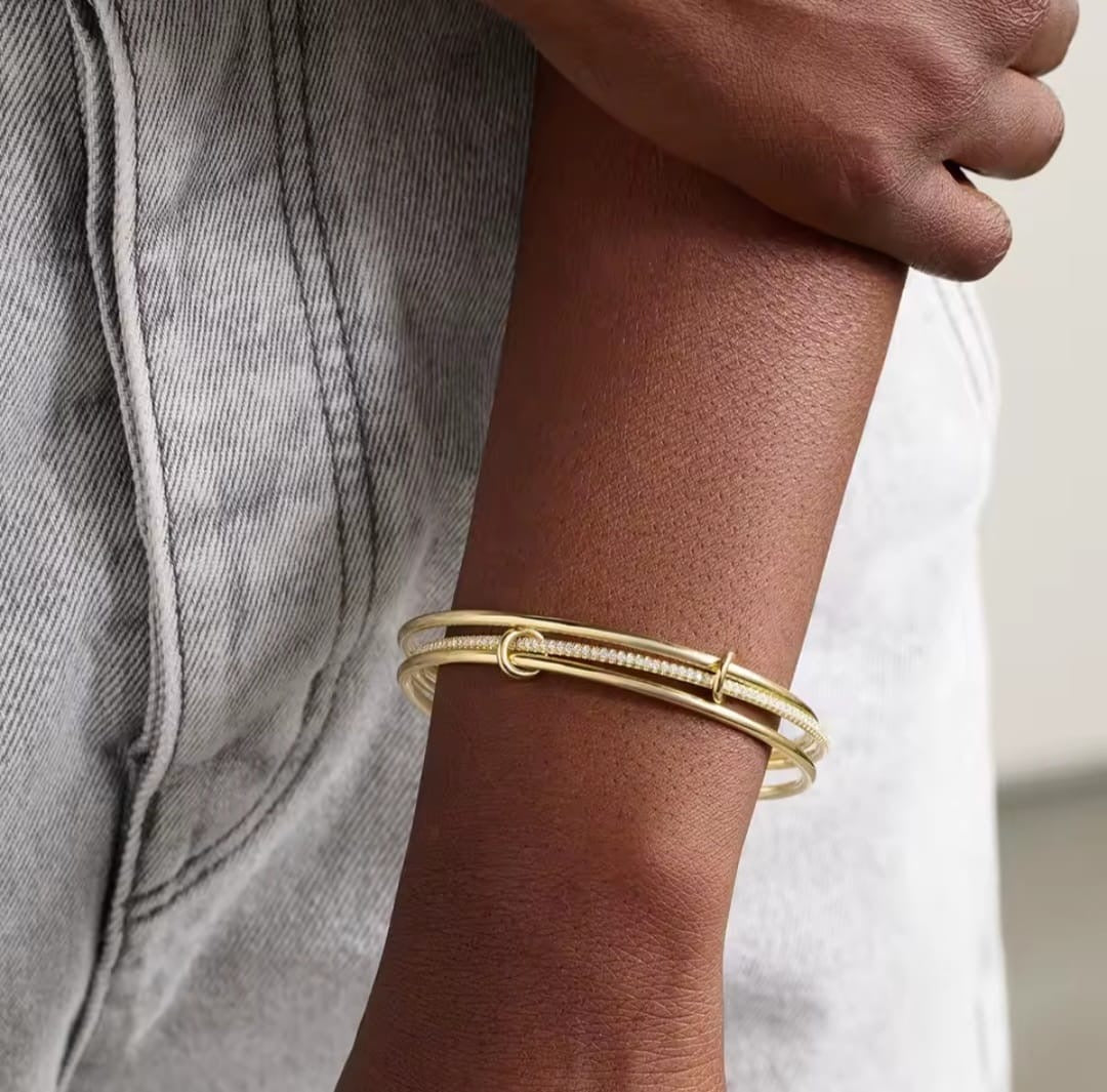 Liona™ 18K Gold Multi-Layer Zircon Geometric Bangle