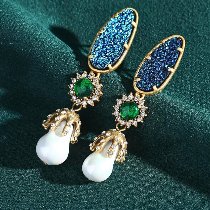 Seraphira™ Vintage Baroque Pearl & Emerald Drop Earrings