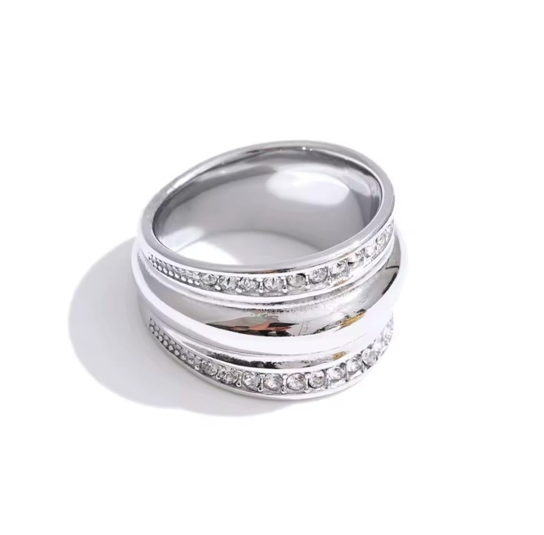 Falinda™ Wide Zirconia PVD-Plated Stainless Steel Ring