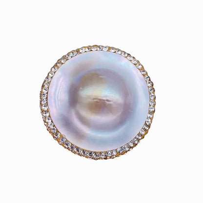 Delysia™ Silver Gray Mabe Pearl Pavé Ring – Adjustable Natural Gemstone Gift for Women