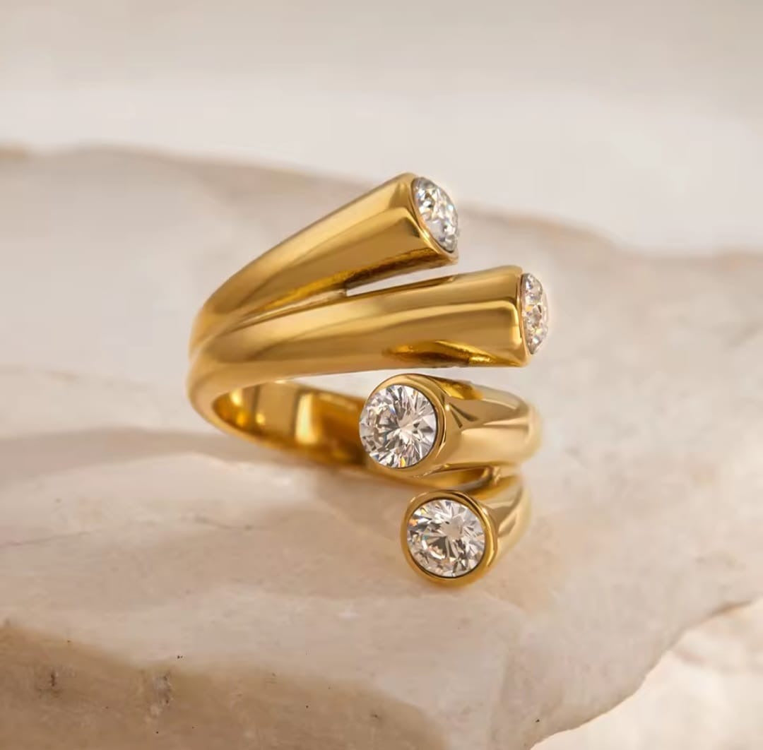 Aivelle™ Double-Layer Geometric Zircon Open Ring