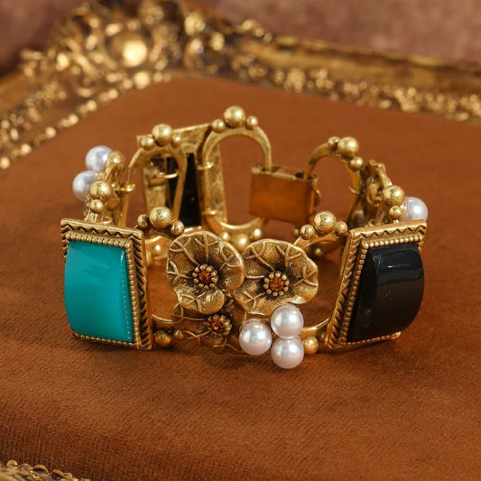Arlion™ Vintage Natural Stone Lotus Pearl Bracelet