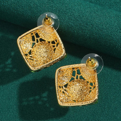 Crivante™ Vintage Green Enamel Pearl Square Earrings