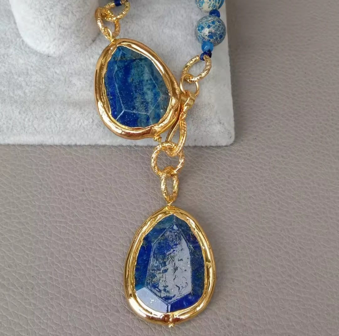 Fidolia™ Natural Blue Sea Jasper Chunk Pendant Necklace