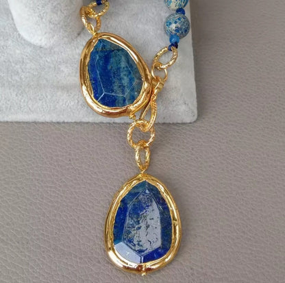 Fidolia™ Natural Blue Sea Jasper Chunk Pendant Necklace