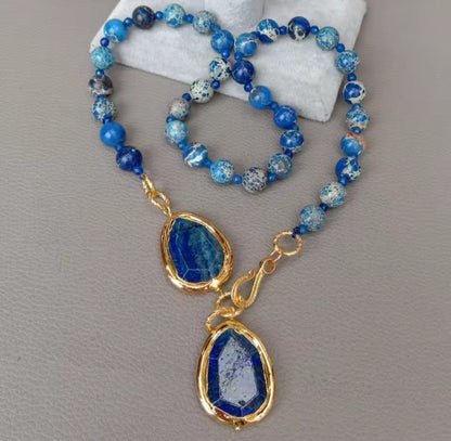 Fidolia™ Natural Blue Sea Jasper Chunk Pendant Necklace