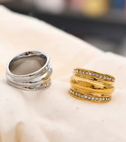 Falinda™ Wide Zirconia PVD-Plated Stainless Steel Ring