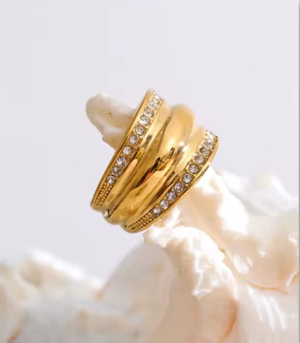 Falinda™ Wide Zirconia PVD-Plated Stainless Steel Ring