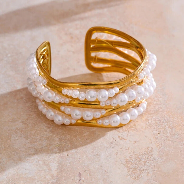 Elvarra™ Elegant Pearl Cuff Bracelet