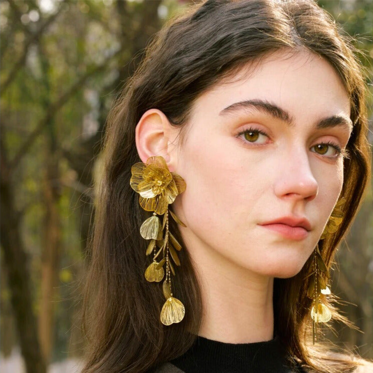 Elarose™ Floral Tassel Statement Brooch – Exquisite Long Drop Leaf Design for Bold Fashion & Performance Accessories