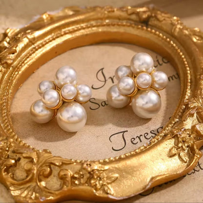 Grelisse™ Stainless Steel Pearl Flower Statement Stud Earrings