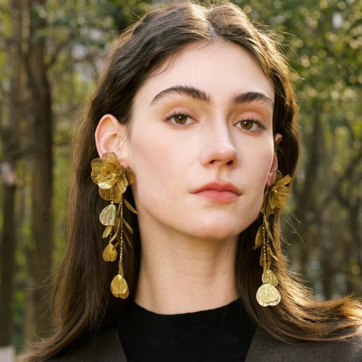Elarose™ Floral Tassel Statement Brooch – Exquisite Long Drop Leaf Design for Bold Fashion & Performance Accessories