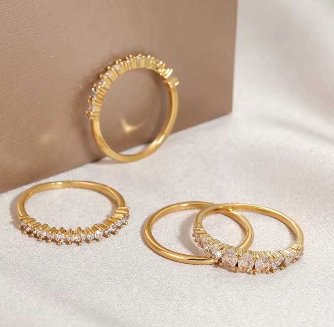 Grenata™ 14K Gold Zircon Stacking Ring Set – Elegant Everyday Sparkle Collection