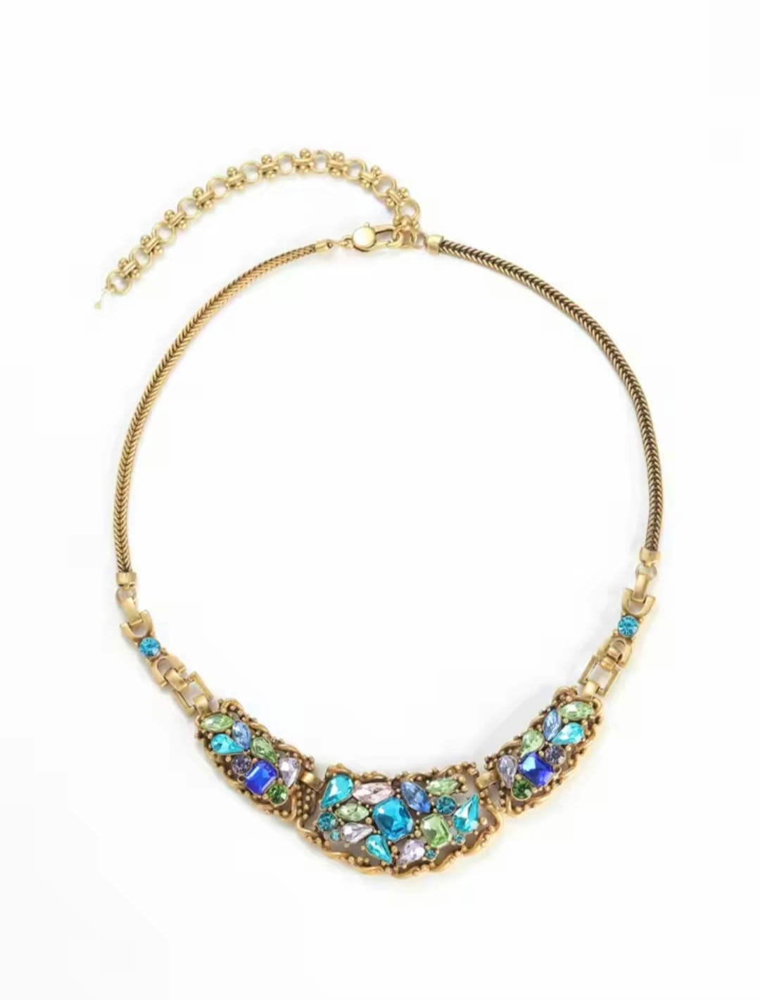 Vilenia™ Vintage Blue Crystal Teardrop Floral Choker Necklace