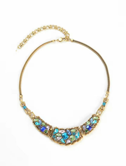 Vilenia™ Vintage Blue Crystal Teardrop Floral Choker Necklace