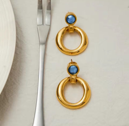 Valeria™ Blue Zirconia Hollow Round Stainless Steel Stud Earrings