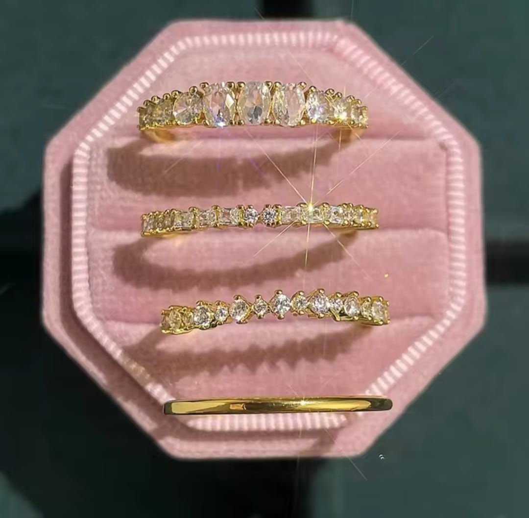 Grenata™ 14K Gold Zircon Stacking Ring Set – Elegant Everyday Sparkle Collection