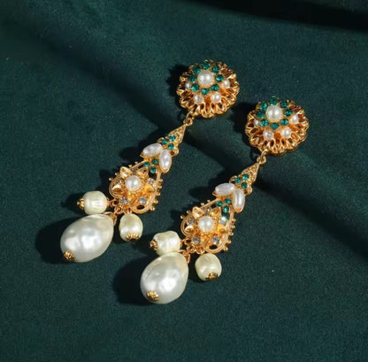 Emeralda™ Vintage Baroque Pearl Sunflower Drop Earrings